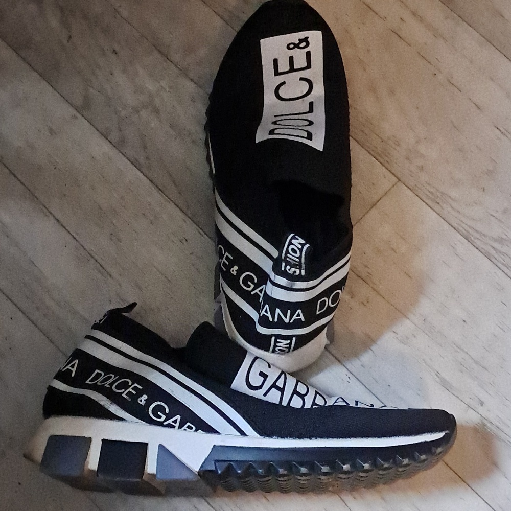 Dolce & Gabbana Sorrento Size 38/7.5 Black/White Knit Fabric Slip On - Picture 6 of 11